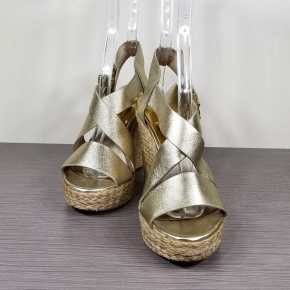 MICHAEL Kors Giovanna Platform Wedge Espadrille Sandals, Gold, Womens Size 5.5 M - Picture 4 of 14